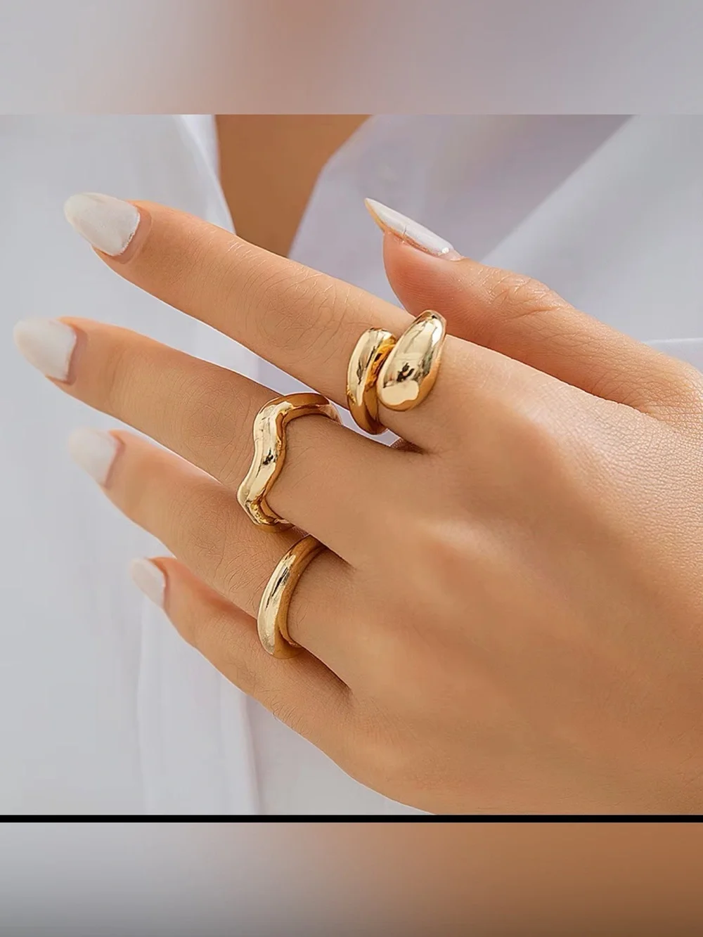 Chunky Rings Gold Toned Adjustable Snake Ring Geometric 3 Pcs Fashion OrB1/E2